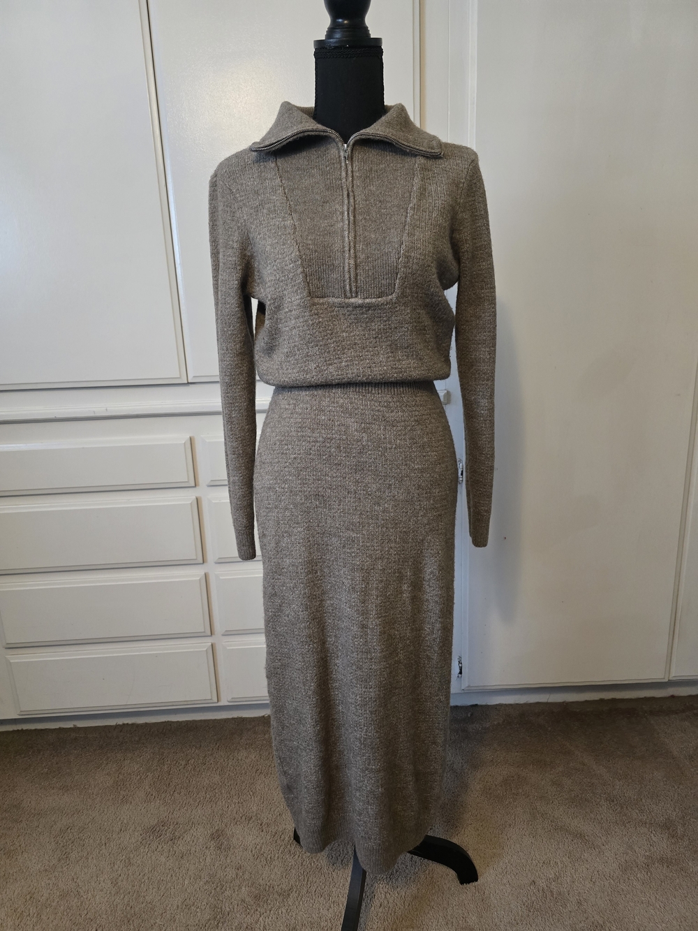 Cozy Knit Sweater Dress in Taupe